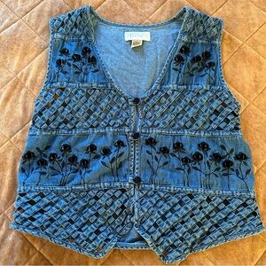 Vintage Casual Corner Denim Lattice Vest Womens Large